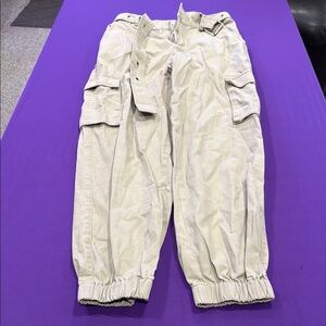 Beige Cargo Pants with Elastic Cuffs